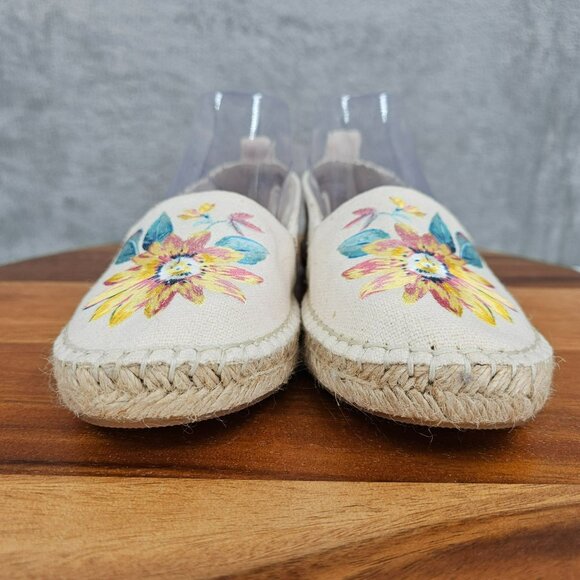 LOFT Espadrilles Shoes 7.5 M Natural Floral Leaf Embroidered Comfort Casual Boho - Picture 4 of 16